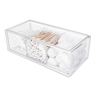 Organiserende Katoenstaafjeshouder voor Lade - Stapelbaar - Transparant met Compartimenten