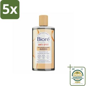 5 x Bioré – Houtskool Anti-Puistjes Reinigingsgel – Gezichtsreiniger – 200 ml - Grootverpakking - Houtskool Reiniger - Puistjes Verkleinen - Salicylzuur - Vet Huid Reinigen - Acne Behandeling