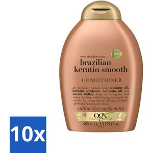 10 x OGX - Brazilian Keratin Smooth - Conditioner - Gladmakend - Herstellend - 385 ml - Keratine Conditioner - Haar Verzorging - Haar Herstel - Pluisvrij Haar - Droog Haar Verzorging