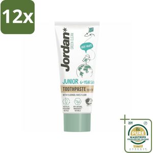 Jordan - Tandpasta - Junior - Green Clean - Vanaf 6 jaar - Met Fluoride - Voordeelverpakking - 12 stuks - Natuurlijke tandpasta - Milieuvriendelijke tandpasta