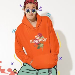 Oranje Koningsdag Hoodie Kingsday Rose - Maat M - Uniseks Pasvorm - Oranje Feestkleding