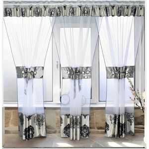 Glow Thuis Kant-en-Klaar Vitrage Gordijn 3-Delig - Blauw Decoratiestroken - Inclusief Embrasses en Ringen