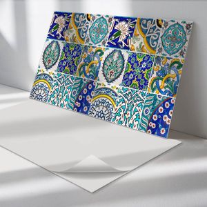 Wallfluent Vinyl Wandpaneel - Keramische patronen in mozaïek Wandpaneel PVC - 120 cm x 60 cm - Blauw Vinyl Wandpaneel - Set van 1 - Rechthoekig Wandbekleding Vinyl - Texturen Wandpaneel - Zelfklevend Wandpaneel - Wandpaneel Keuken en Badkamer