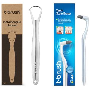 t-brush | Natuurlijke Mondhygiëne Aanvullende Verzorgingsset - Stalen Tongreiniger – Tandvlek Verwijderaar – Vegan