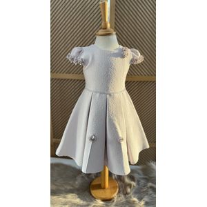 luxe feestjurk met tasje-moderne jurk voor meisjes-galajurk-vintage jurk-effen feestjurk-bruiloft-foto-verjaardag-doopsel-parels-steentjes-bloemen-licht lila kleur-katoen- 1 tem 2 jaar maat 92