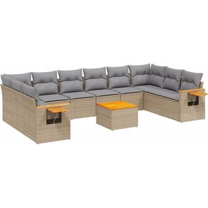 vidaXL - 11-delige - Tuinset - met - kussens - poly - rattan - beige