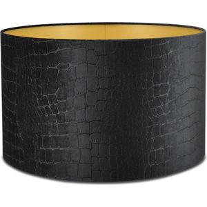 Lampenkap Cilinder - 50x50x30cm - Croco zwart - gouden binnenkant
