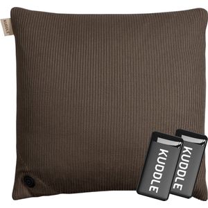 Kuddle Warmtekussen Oplaadbaar - Draadloos - Elektrisch - 45x45cm - Knitted 'Mocha Brown' - Inclusief 2 Powerbanks