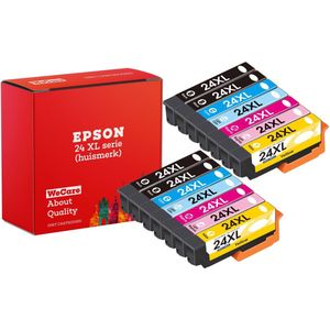 14-pack | Geschikt voor Epson 24 / 24XL inkt cartridges - 12 stuks met 2 extra Zwarte Patronen - XP-65 - XP760 - XP850 - XP860 - XP950 - XP960 - XP970