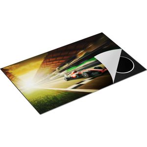 Chefcare Inductie Beschermer Formule 1 Auto bij de Finish in het Rood - 85x50 cm - Afdekplaat Inductie - Kookplaat Beschermer - Inductie Mat