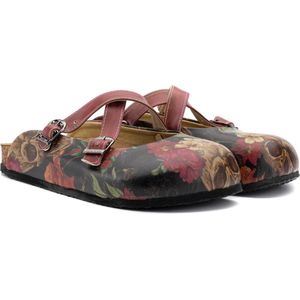 Goby Skull Floral Clogs Dames - Vegan Leer - Handmade - Bloemenprint - Maat 41