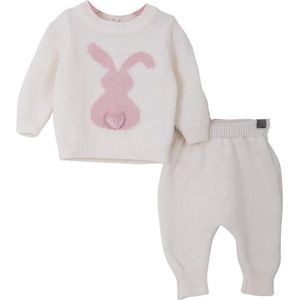 Minora Newborn Baby Kleding Set - Jongens en Meisjes - Winterbroek en trui- 3/6 Maanden- Kraamcadeau - Babyshower-Newborn tweedelige gestreepte set met konijn -Wit-Sinterklaas cadeautjes