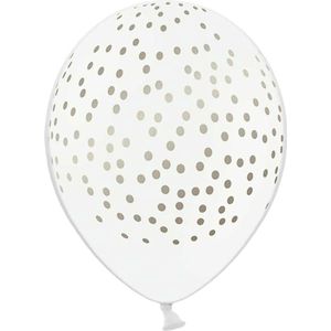 PARTYDECO - 6 witte latex ballonnen met zilverkleurige stippen - Decoratie > Ballonnen