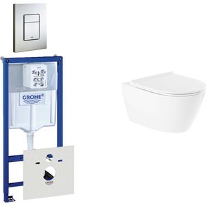 QeramiQ Salina Toiletset - inbouwreservoir - spoelrandloos - wandcloset - softclose - bedieningsplaat verticaal/horizontaal RVS