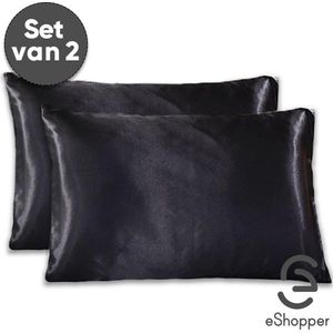 eShopper Satijnen Kussensloop – Beauty – Silk Pillowcase – Anti Allergeen – Haarverzorging – Huidverzorging – Zwart – 60 x 70 – 2 Stuks