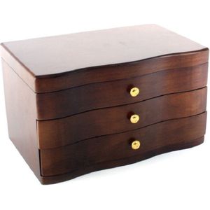 Sieraden ladekastje bruin van hout 27 x 18 x 16 cm - Sieradenkastje - Juwelenkastje