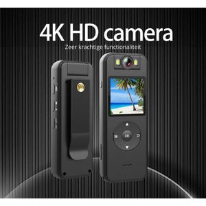 4K Mini WIFI Camera Back Clip Full HD Body Camera Kit met IPS-scherm, Draagbare Pocket Bodycam Camcorder met 128G sd Card