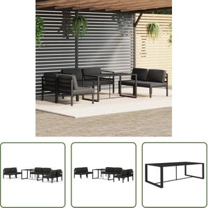 The Living Store Loungeset Aluminium - Modulair Design - Antraciet - Afmetingen tafel- 120 x 60 x 66 cm - Afmetingen hoekbank- 70 x 70 x 64.5 cm - Afmetingen middenbank- 64.5 x 70 x 64.5 cm