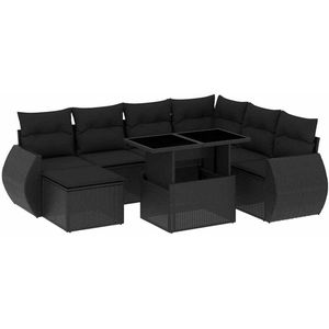 vidaXL Loungeset - Loungesets - Tuinset - Tuinbank - 8-delige Loungeset met kussens poly rattan zwart