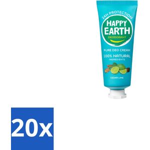 Happy Earth – Deodorant Cream – 100% Natuurlijk Cedar Lime – 40 ml - Bulkverpakking - 20 stuks