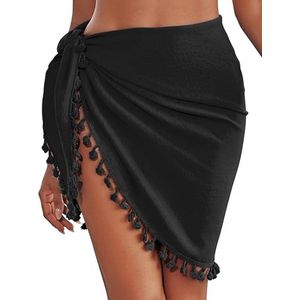 Strand Sarong voor dames - Korte Sarong - 50*180cm - Strand Chiffon Wikkeljurk - Buitenkleding voor dames - Badkleding Cover Ups - Badkleding Cover Ups voor dames - Badkleding Wikkeljurk - Zwart