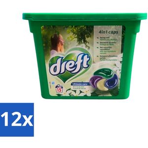 12 x Dreft - Wasmiddelcapsules 4in1 - Witte en Gekleurde Was - Witte Bloem - 15 Wasbeurten - Wasmiddelcapsules - Wasmiddel - Waspoeder - Wasverzachter - Witte Was
