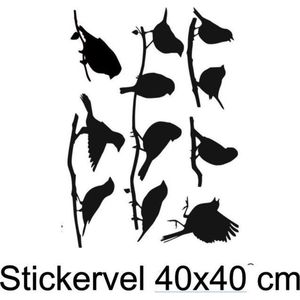 Raamstickers  grappige - decoratieve - vrolijke  vogels statische herbruikbare stickers geen lijmresten meer op de ramen Zwart