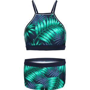 Bikini hipster broekje en crop top met racerback - Tropical leaf 128-134