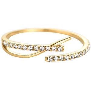 Kinzi - Ringen - Gebogen Diamanten Ring - Verstelbaar - Stainless Steel - Goud/zilver