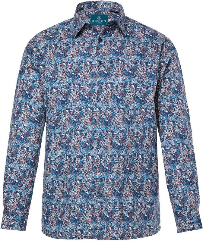 Boston Park - Heren - Boston Park overhemd lange mouw bloemmotief kentkraag - Donker dennengroen - Maat 3XL