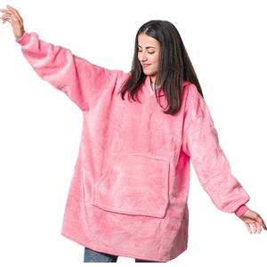 STFF Hoodie Deken met Mouwen - Fleece Trui - Sweater - Hoodie Blanket - Sweatshirt - Donker Roze