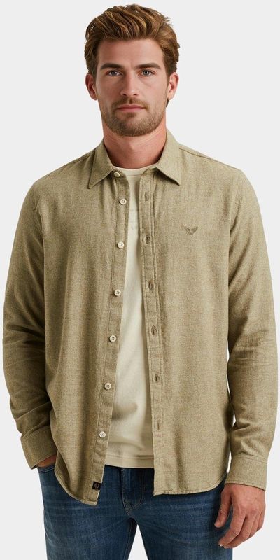 PME Legend Heren overhemd lange mouw groen (Maat: S) - Effen