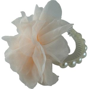 Jessidress Sierstaartklem,banaanklem met grote Haarbloem en Parels - Beige