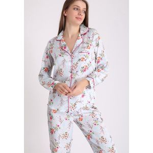 Satijn Dames Pyjama Set met bloemenprint Maat L