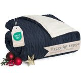 Blumtal - Fleece Deken - Donkerblauw en Ivoor - Kabelgebreide Look - 220x240 cm - Oeko-TEX Gecertificeerd
