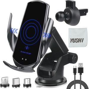 Draadloze Auto Oplader - 15W Snelle Oplader met Automatische Sensor en Car Mount