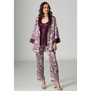 Vienetta - 3 Delige Dames Pyjama Set, Lange Mouwen - S