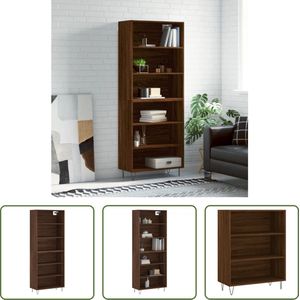 The Living Store Hoge Kast Bruineiken - Bewerkt Hout en Metaal 69.5x32.5x180 cm - Modern Design