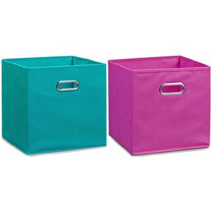 Set van 4x stuks opbergmanden/kastmanden 32 x 32 cm petrol en roze - Van beide kleuren 2x stuks