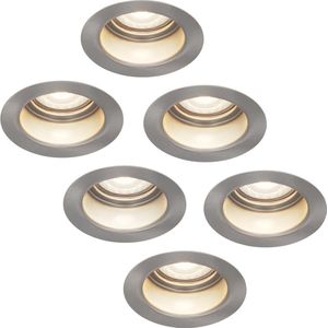 Set van 6 HOFTRONIC Mari - LED inbouwspot verdiept RVS - 4000K Neutraal wit - Verwisselbare GU10 5 Watt 400 Lumen - Dimbaar - IP65 waterdicht - Voor binnen en buiten - Zaagmaat:67-75mm - Inbouwdiepte: 111mm - Voor binnen - badkamer en buiten