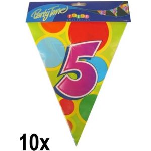 10x Leeftijd vlaggenlijn 5 jaar - Dubbelzijdig bedrukt - Vlaglijn feest festival abraham sara vlaggetjes verjaardag jubileum leeftijd
