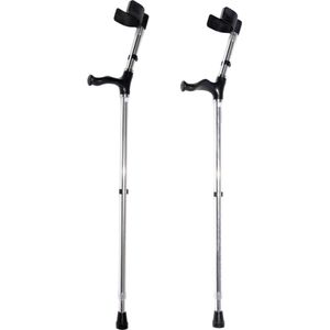 Premis - Elleboogkrukken - Anatomisch Handgreep - Verstelbaar - 75-100 cm - Paar - Open Manchet - Zilver