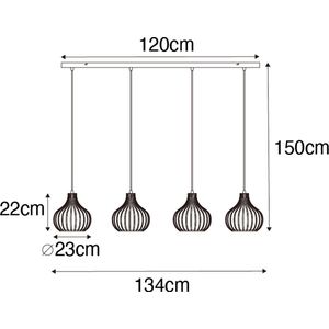 QAZQA saffira - Moderne Hanglamp eettafel voor boven de eettafel | in eetkamer - 4 lichts - L 1340 mm - Bruin - Woonkamer | Slaapkamer | Keuken