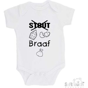 100% katoenen Romper ""Stout Braaf"" Sinterklaas Unisex Katoen Wit/zwart Maat 56/62