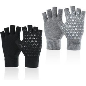 2 paar winterwarme vingerhandschoenen met antislip - geschikt voor hardlopen en fietsen (zwart)