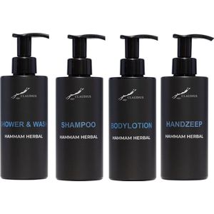 Compleet pakket Hammam Herbal - Shower & Wash + Shampoo + Bodylotion + Handzeep - 300 ml per fles - complete set van 4 stuks - bodycare - luxe fles - Cadeau
