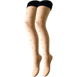 20 Denier Watermeloen Polka Dot Sheer Hold-Up Kousen - Fashion Wear - Vrouwen