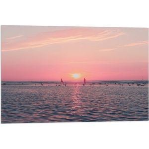 Vlag - Roze Zonsondergang aan Zee met Meeuwen - 75x50 cm Foto op Polyester Vlag