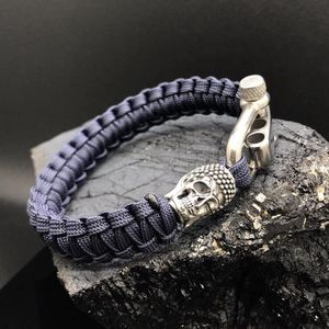 Paracord Armband met 925 Zilveren 3D Skull / Buddha Bedel (Spacer) van 12 gram Zilver, Stainless Steel (RVS) slot verstelbaar in 3 maten .