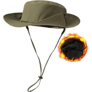 Waterdichte outdoor hoed met fleece voering voor winter - UV-bescherming, bredere rand en kinriem